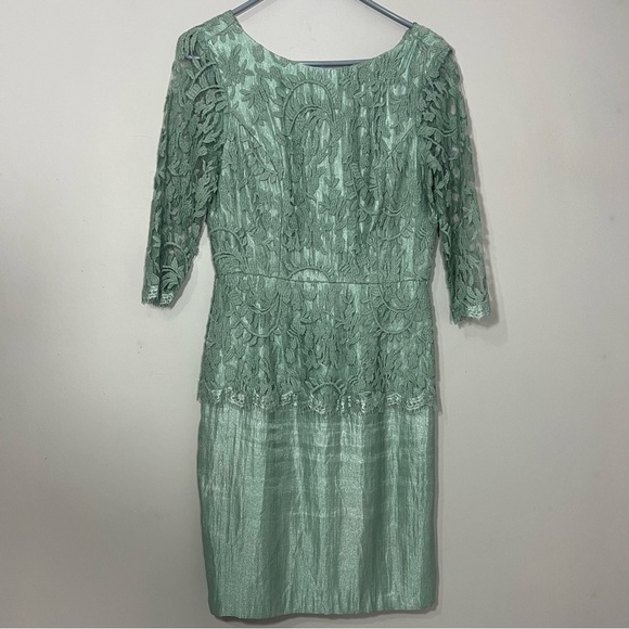 Adrianna Papell Peplum Dress Green Floral Lace Formal Wedding Guest Mermaid Sz 8 - Picture 11 of 15